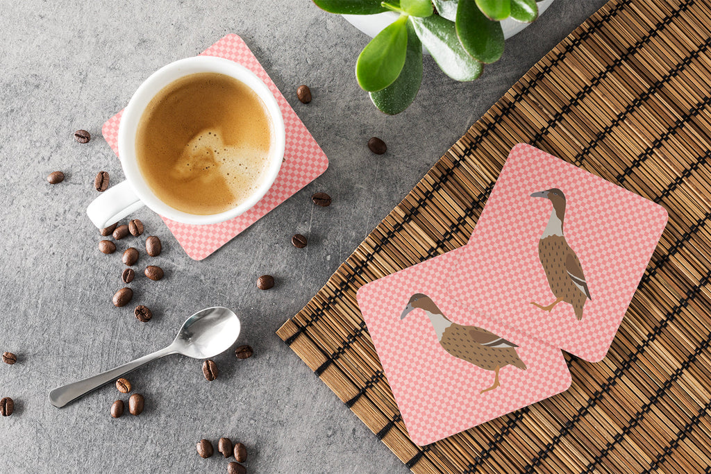 Dutch Hook Bill Duck Pink Check Foam Coasters Set of 4 Cup Coasters for Indoor Outdoor, Tabletop Protection, Anti Slip, Mouse pad Material