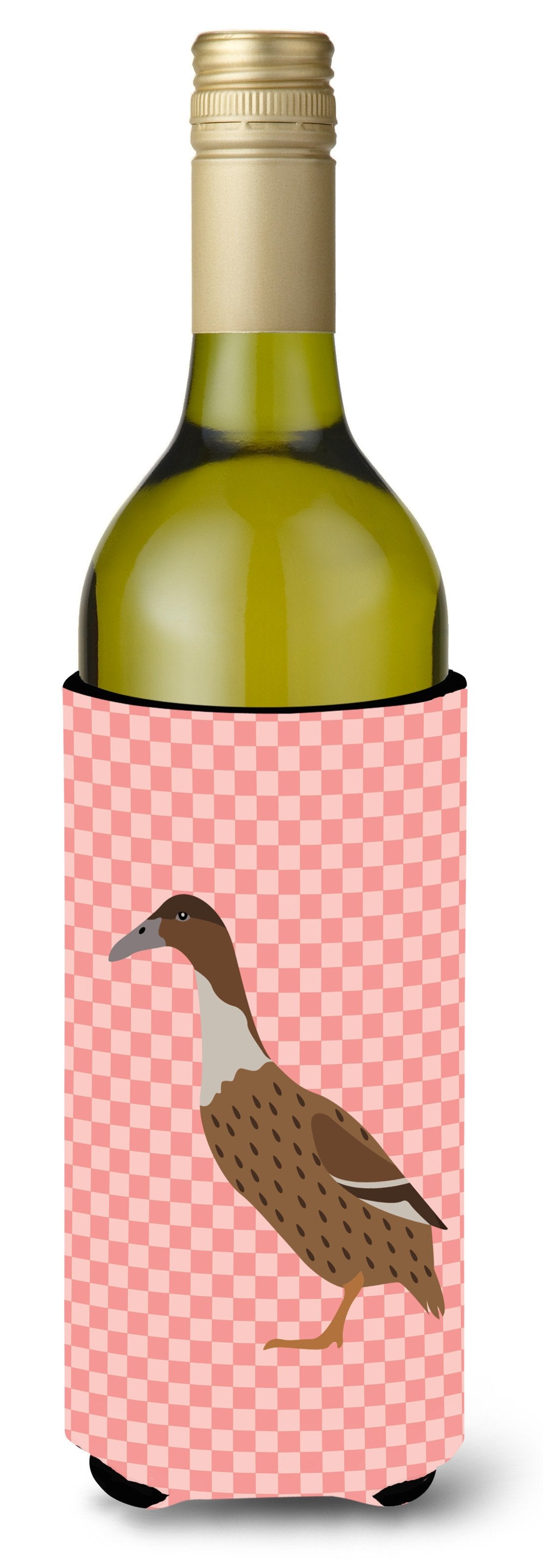 Dutch Hook Bill Duck Pink Check Wine Bottle Hugger Gift Sleeve for Standard 750 ml Bottles, Insulated Reusable Also Fits Mini Shot & Pint Bottles
