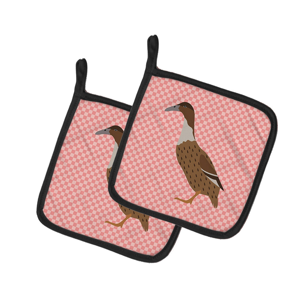 Dutch Hook Bill Duck Pink Check Pot Holder Set of 2 Heat Resistant Quilted Hot Pads 7.5 x 7.5 Inch, Insulated Kitchen Trivets for Cooking & Baking