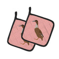 Dutch Hook Bill Duck Pink Check Pot Holder Set of 2 Heat Resistant Quilted Hot Pads 7.5 x 7.5 Inch, Insulated Kitchen Trivets for Cooking & Baking