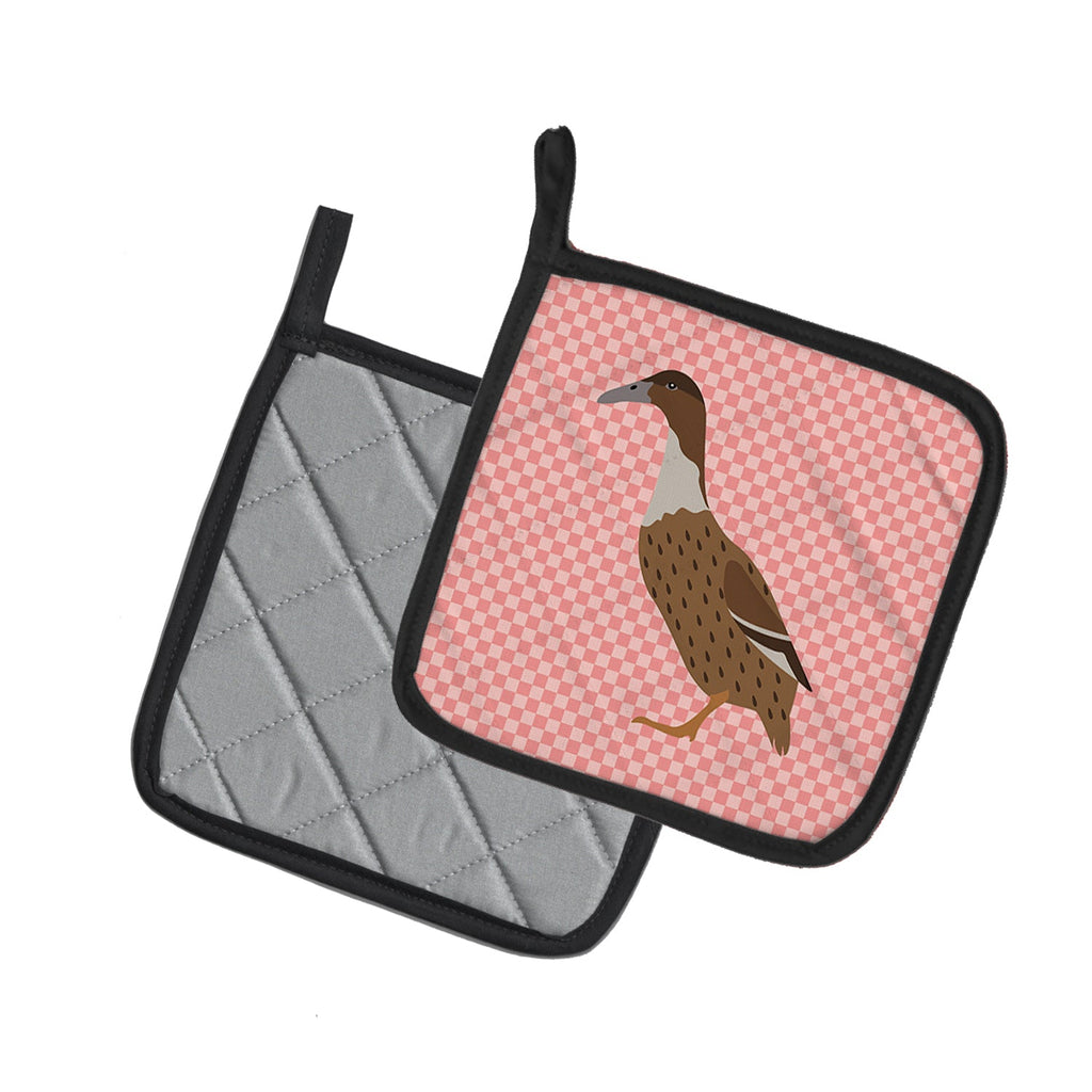 Dutch Hook Bill Duck Pink Check Pot Holder Set of 2 Heat Resistant Quilted Hot Pads 7.5 x 7.5 Inch, Insulated Kitchen Trivets for Cooking & Baking