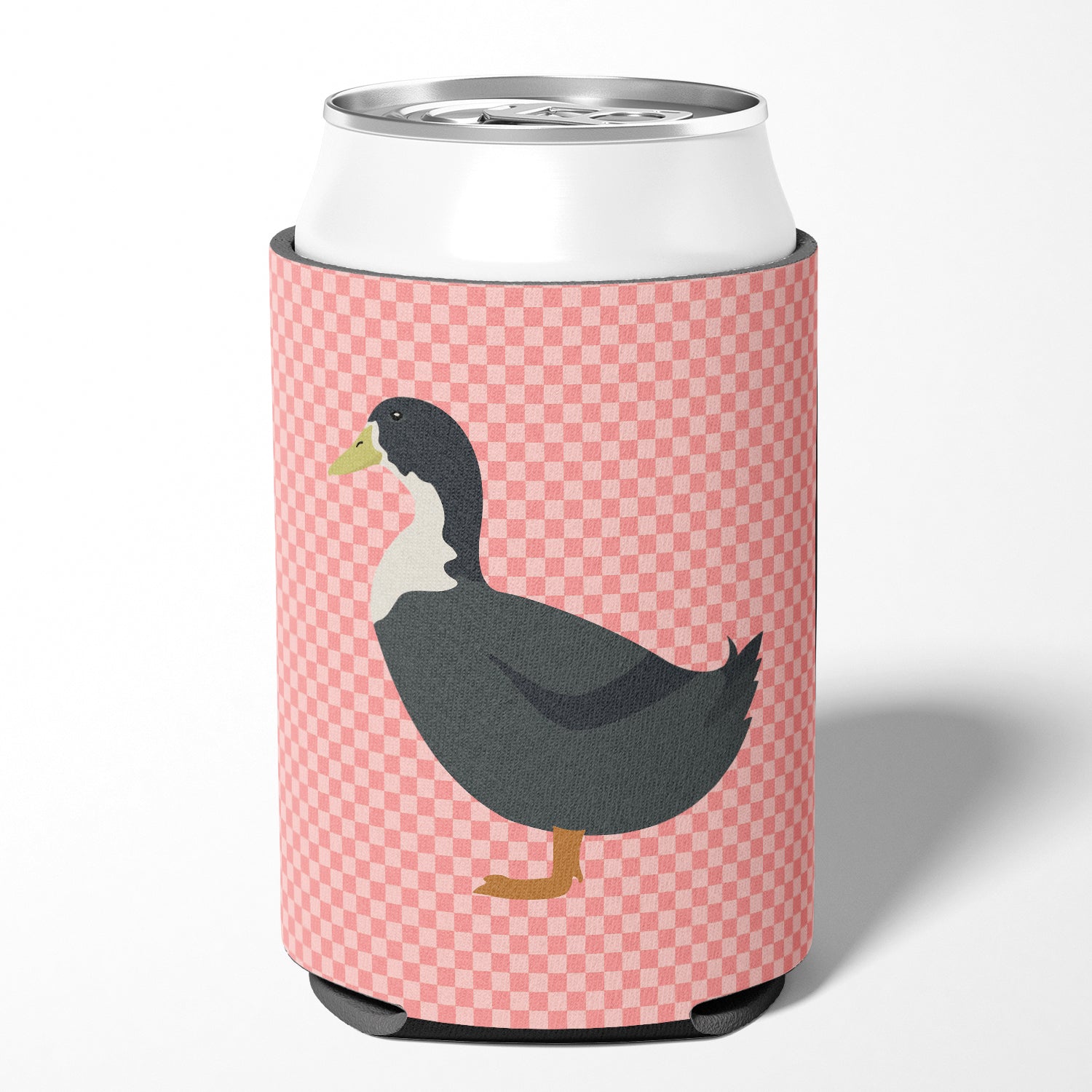 Blue Swedish Duck Pink Check Can or Bottle Hugger Cooler Sleeve for Standard 12 oz Cans, Insulated Foam Beer & Soda Can Hugger Reusable