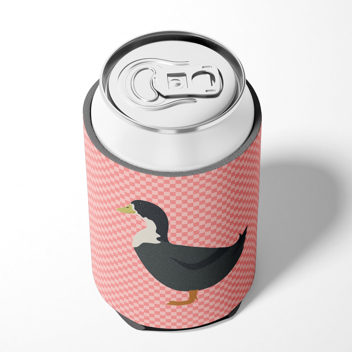Blue Swedish Duck Pink Check Can or Bottle Hugger Cooler Sleeve for Standard 12 oz Cans, Insulated Foam Beer & Soda Can Hugger Reusable