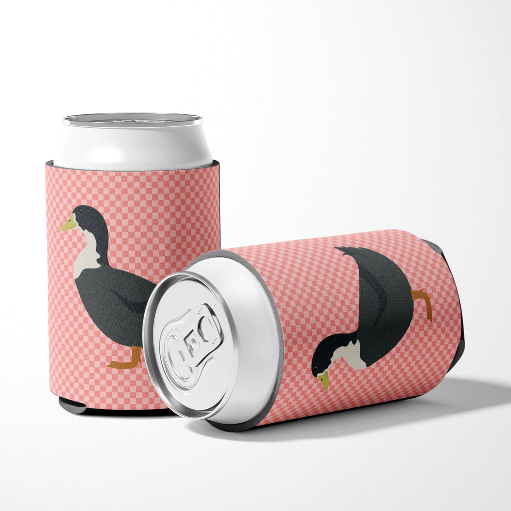 Blue Swedish Duck Pink Check Can or Bottle Hugger Cooler Sleeve for Standard 12 oz Cans, Insulated Foam Beer & Soda Can Hugger Reusable