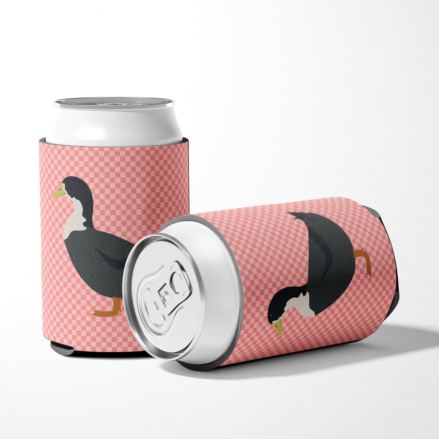 Blue Swedish Duck Pink Check Can or Bottle Hugger Cooler Sleeve for Standard 12 oz Cans, Insulated Foam Beer & Soda Can Hugger Reusable