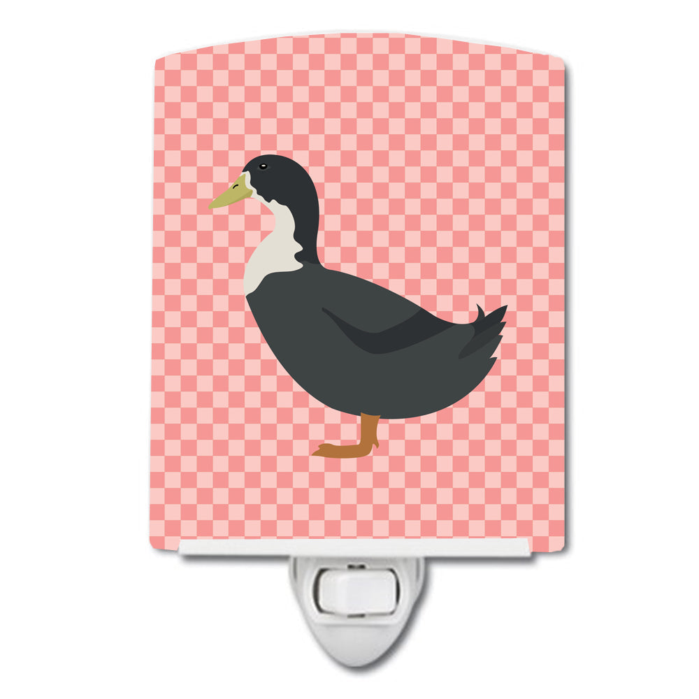 Blue Swedish Duck Pink Check Ceramic Night Light Compact, UL-Certified, Ideal for Bedroom, Bathroom, Nursery, Hallway, Kitchen, 6x4x3, Multicolor