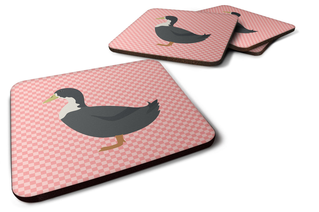 Blue Swedish Duck Pink Check Foam Coasters Set of 4 Cup Coasters for Indoor Outdoor, Tabletop Protection, Anti Slip, Mouse pad Material
