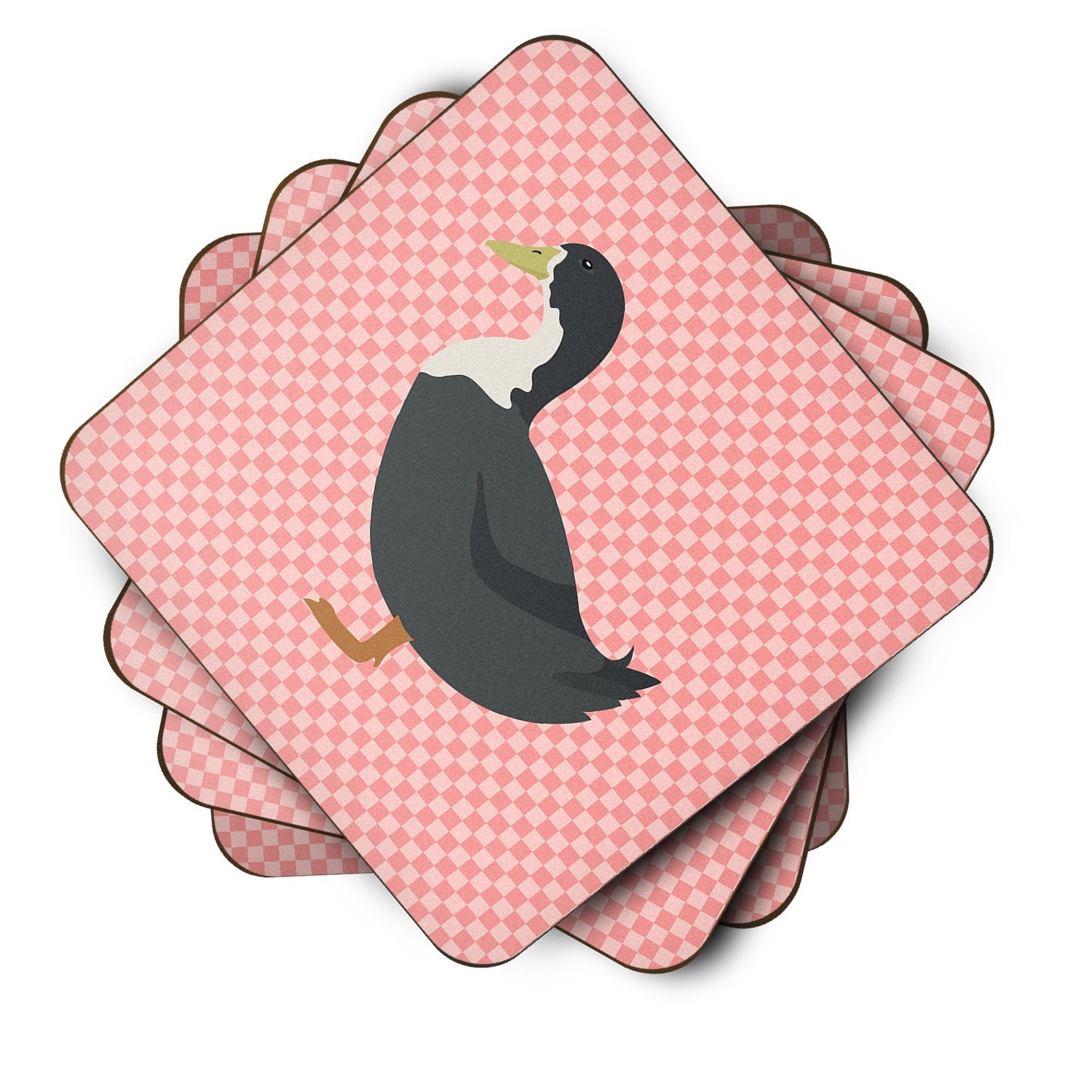 Blue Swedish Duck Pink Check Foam Coasters Set of 4 Cup Coasters for Indoor Outdoor, Tabletop Protection, Anti Slip, Mouse pad Material