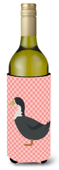 Blue Swedish Duck Pink Check Wine Bottle Hugger Gift Sleeve for Standard 750 ml Bottles, Insulated Reusable Also Fits Mini Shot & Pint Bottles