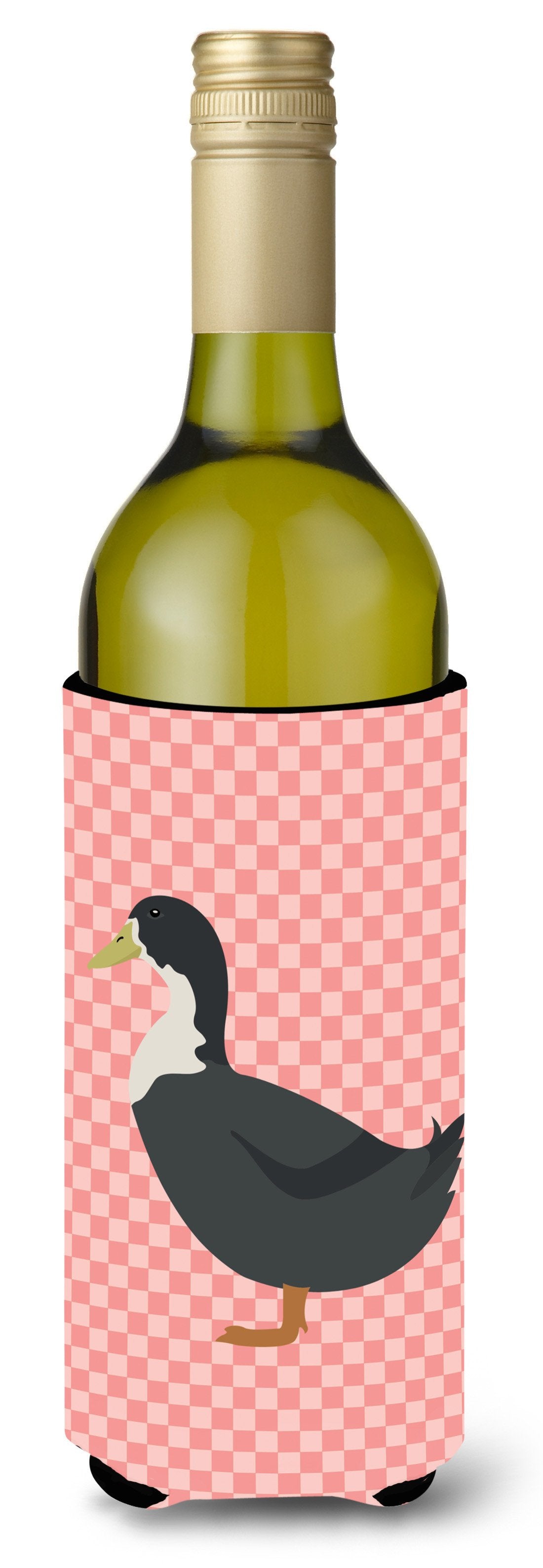 Blue Swedish Duck Pink Check Wine Bottle Hugger Gift Sleeve for Standard 750 ml Bottles, Insulated Reusable Also Fits Mini Shot & Pint Bottles