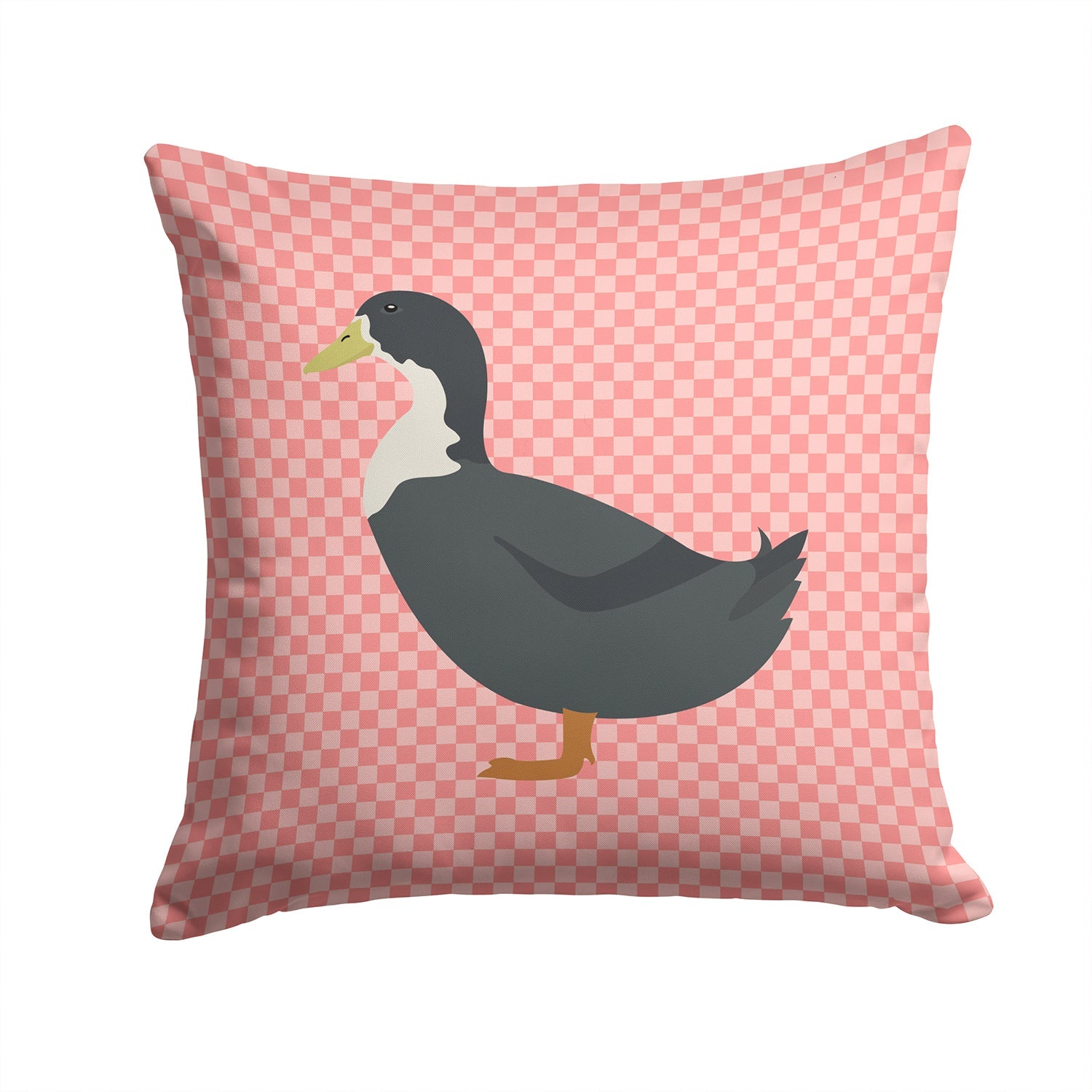 Blue Swedish Duck Pink Check Decorative Throw Pillow 14x14 Indoor Outdoor Accent Cushion, Fabric Cover with Insert for Sofa, Bed, Porch & Living Room