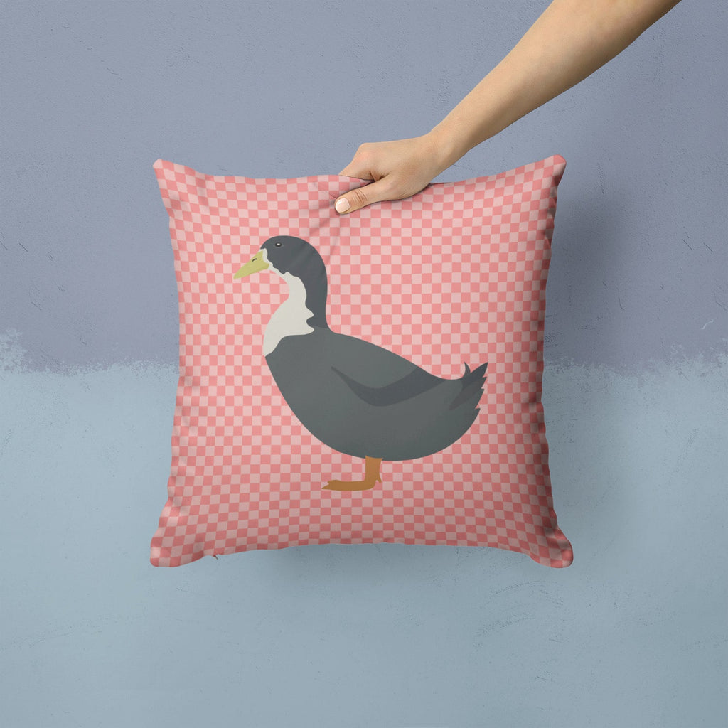 Blue Swedish Duck Pink Check Decorative Throw Pillow 14x14 Indoor Outdoor Accent Cushion, Fabric Cover with Insert for Sofa, Bed, Porch & Living Room