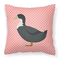 Blue Swedish Duck Pink Check Decorative Throw Pillow 18x18 Indoor Outdoor Accent Cushion, Fabric Cover with Insert for Sofa, Bed, Porch & Living Room