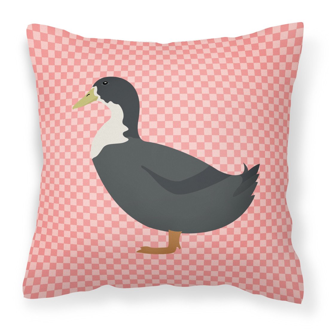 Blue Swedish Duck Pink Check Decorative Throw Pillow 18x18 Indoor Outdoor Accent Cushion, Fabric Cover with Insert for Sofa, Bed, Porch & Living Room