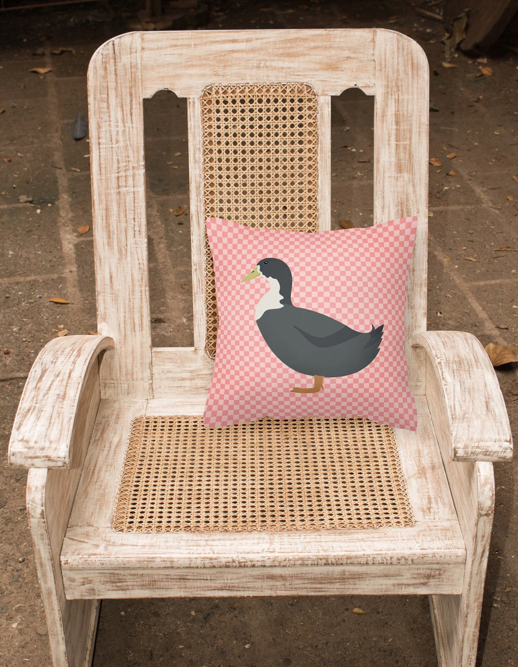 Blue Swedish Duck Pink Check Decorative Throw Pillow 18x18 Indoor Outdoor Accent Cushion, Fabric Cover with Insert for Sofa, Bed, Porch & Living Room