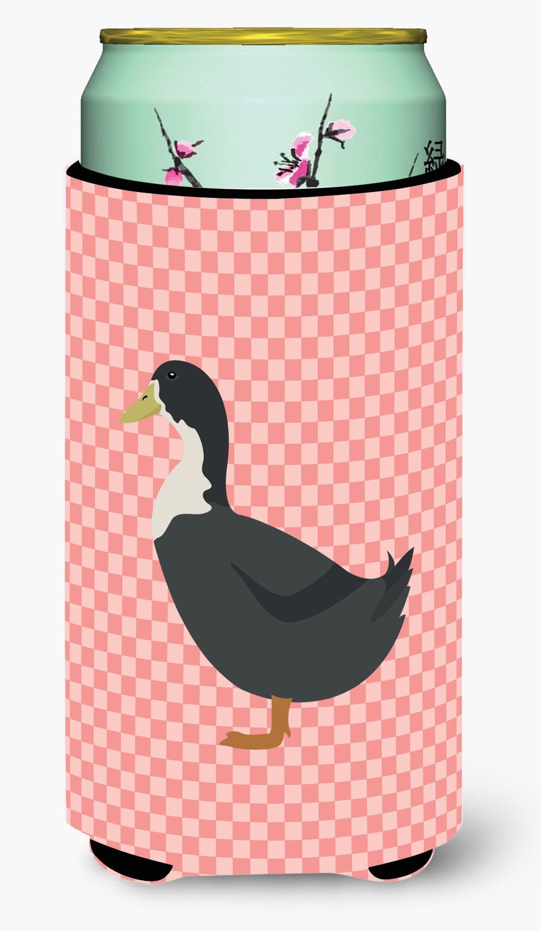 Blue Swedish Duck Pink Check Tall Boy Hugger Can Cooler Sleeve Machine Washable Drink Collapsible Insulator Beverage Insulated Holder