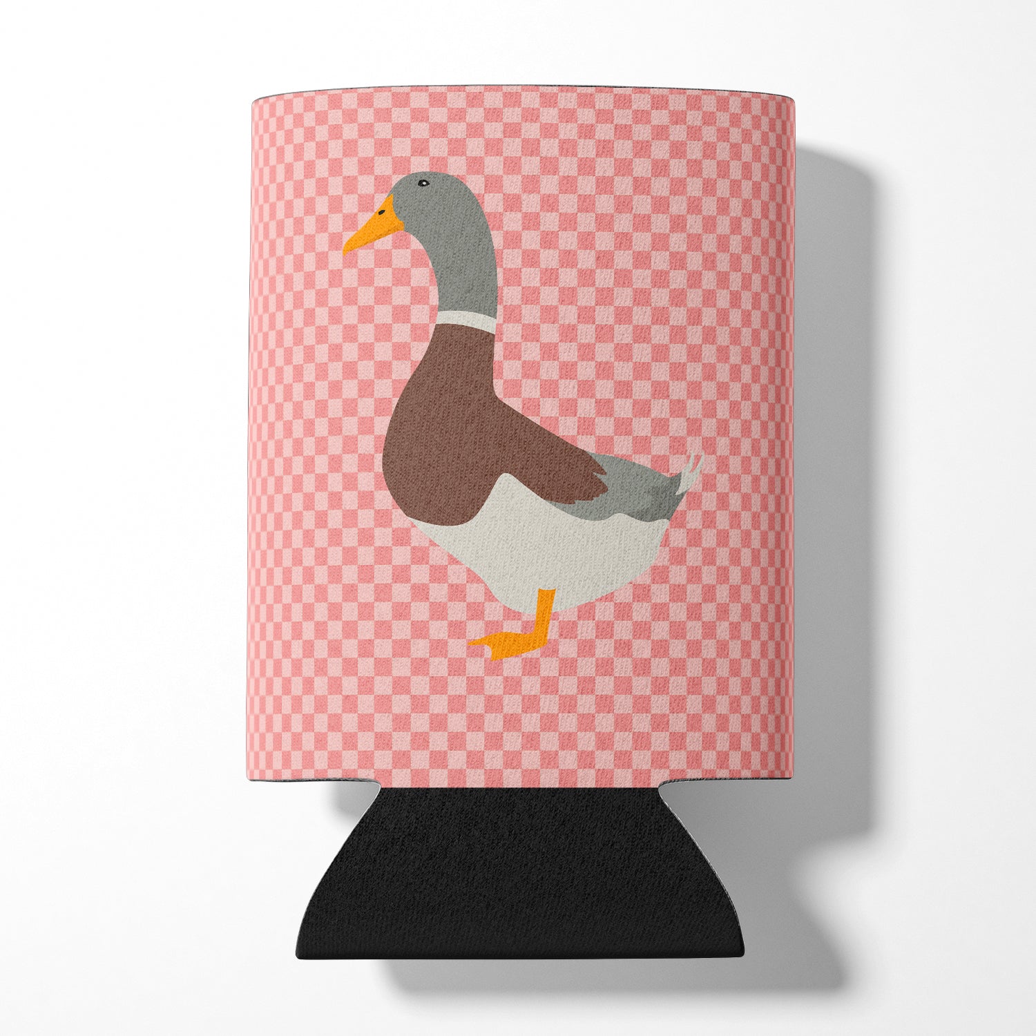 Saxony Sachsenente Duck Pink Check Can or Bottle Hugger Cooler Sleeve for Standard 12 oz Cans, Insulated Foam Beer & Soda Can Hugger Reusable