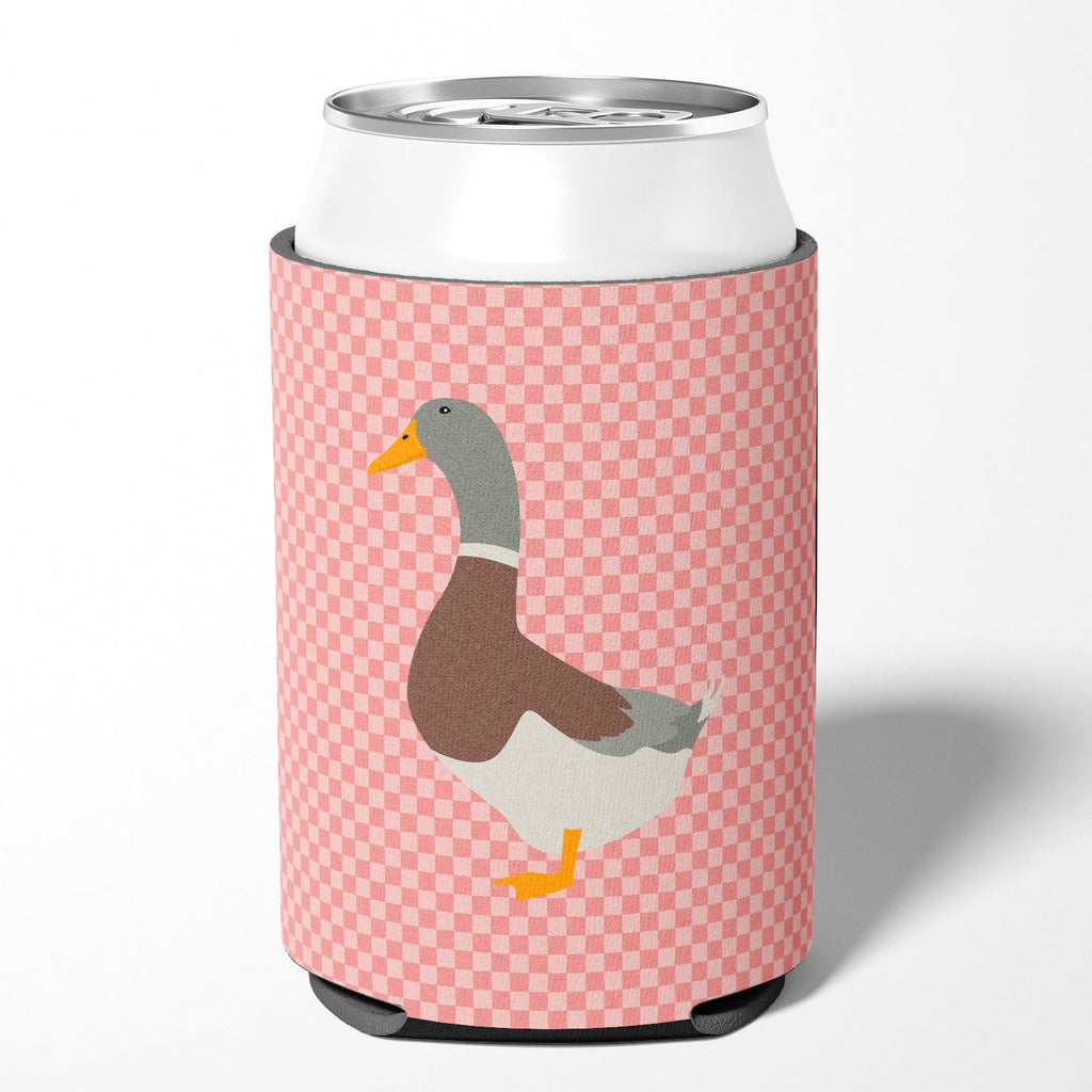 Saxony Sachsenente Duck Pink Check Can or Bottle Hugger Cooler Sleeve for Standard 12 oz Cans, Insulated Foam Beer & Soda Can Hugger Reusable