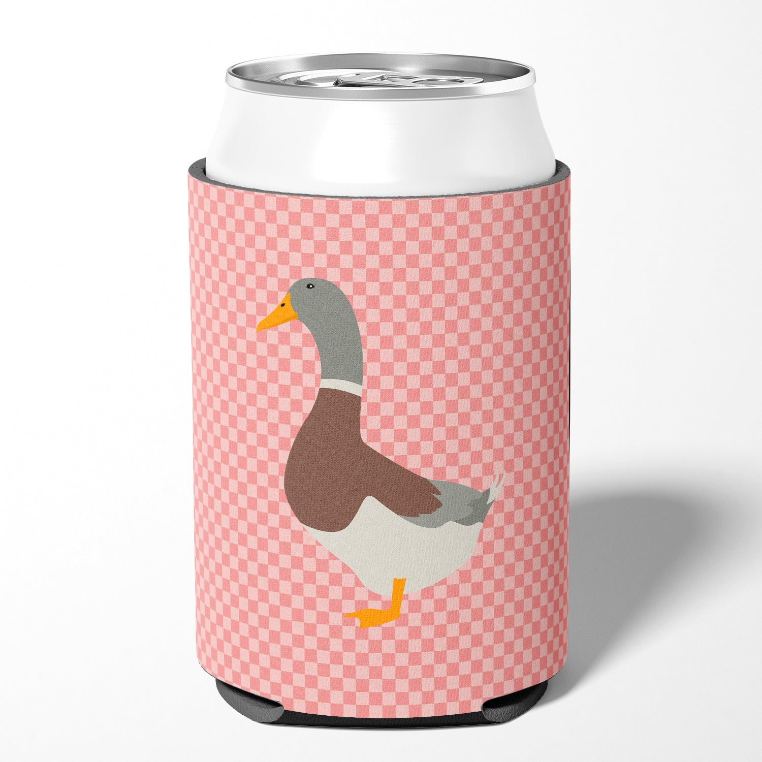Saxony Sachsenente Duck Pink Check Can or Bottle Hugger Cooler Sleeve for Standard 12 oz Cans, Insulated Foam Beer & Soda Can Hugger Reusable