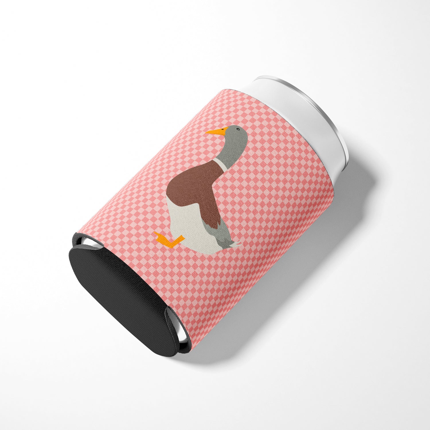 Saxony Sachsenente Duck Pink Check Can or Bottle Hugger Cooler Sleeve for Standard 12 oz Cans, Insulated Foam Beer & Soda Can Hugger Reusable