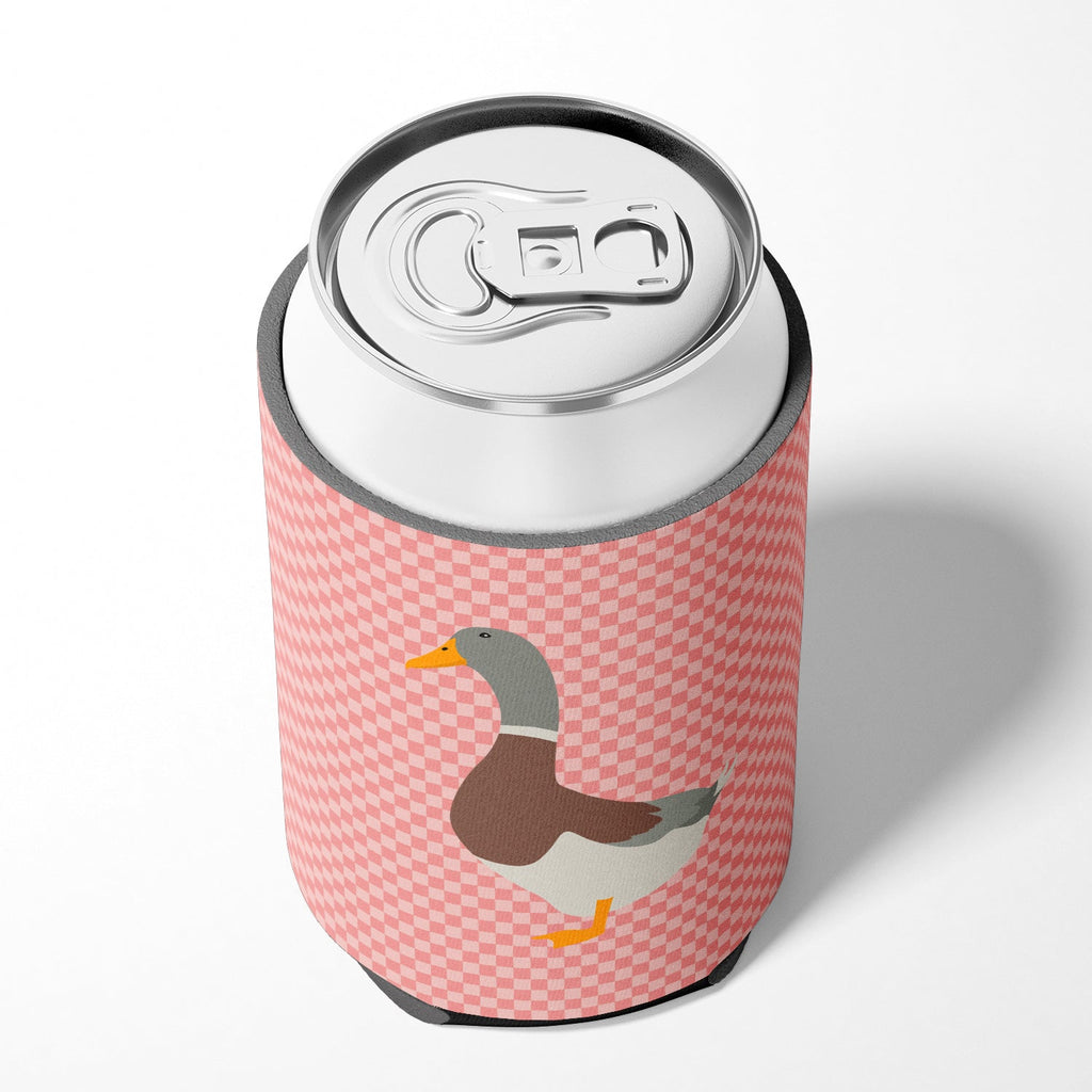Saxony Sachsenente Duck Pink Check Can or Bottle Hugger Cooler Sleeve for Standard 12 oz Cans, Insulated Foam Beer & Soda Can Hugger Reusable