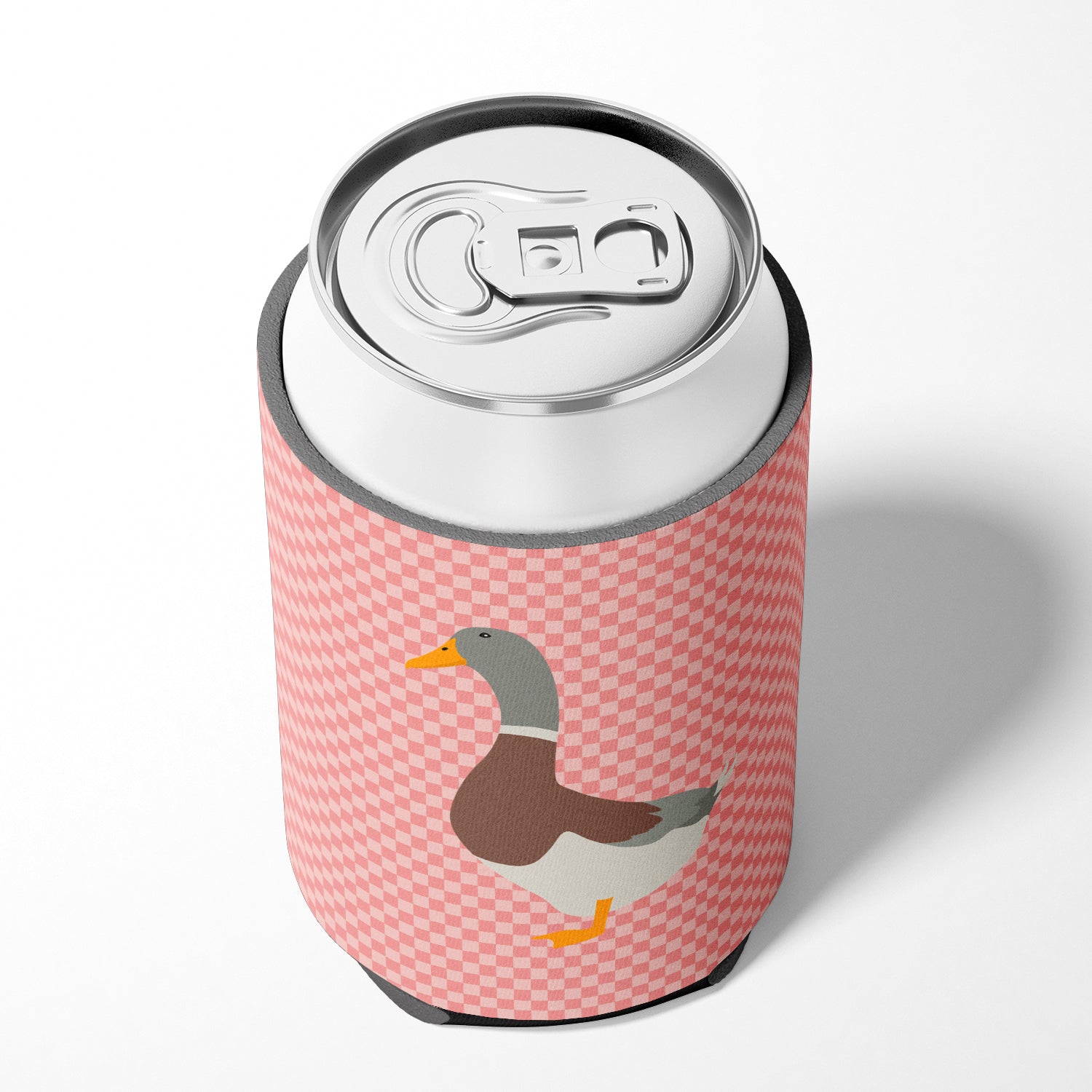 Saxony Sachsenente Duck Pink Check Can or Bottle Hugger Cooler Sleeve for Standard 12 oz Cans, Insulated Foam Beer & Soda Can Hugger Reusable