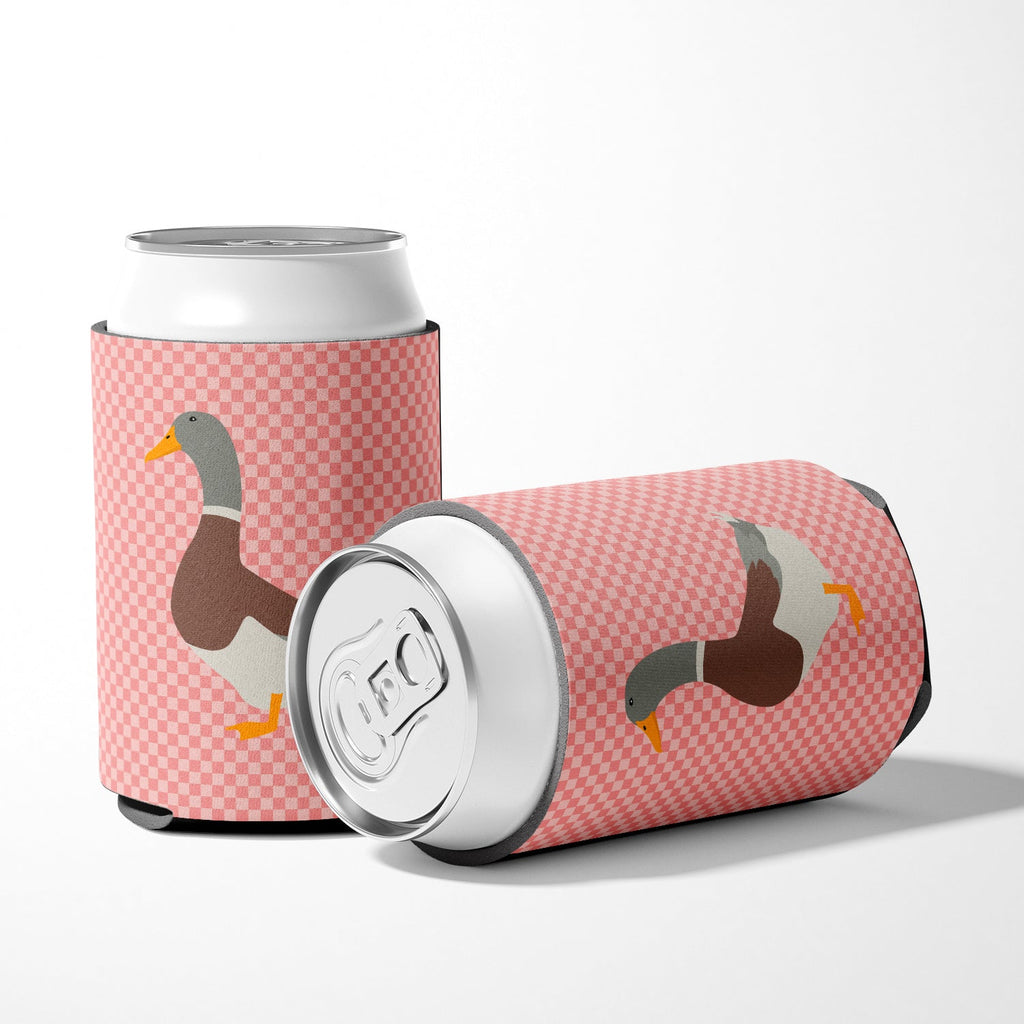 Saxony Sachsenente Duck Pink Check Can or Bottle Hugger Cooler Sleeve for Standard 12 oz Cans, Insulated Foam Beer & Soda Can Hugger Reusable