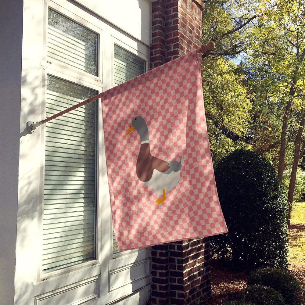 Saxony Sachsenente Duck Pink Check House Flag 28x40 Porch Sleeve Pole Decorative Outside Yard Banner Artwork Wall Hanging, Polyester
