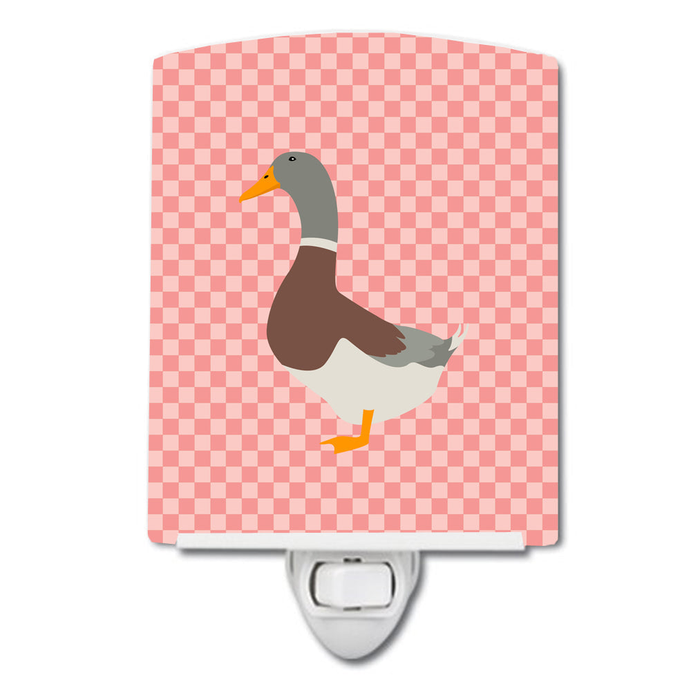 Saxony Sachsenente Duck Pink Check Ceramic Night Light Compact, UL-Certified, Ideal for Bedroom, Bathroom, Nursery, Hallway, Kitchen, 6x4x3, Multicolor