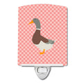 Saxony Sachsenente Duck Pink Check Ceramic Night Light Compact, UL-Certified, Ideal for Bedroom, Bathroom, Nursery, Hallway, Kitchen, 6x4x3, Multicolor