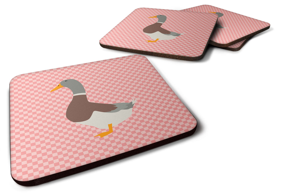Saxony Sachsenente Duck Pink Check Foam Coasters Set of 4 Cup Coasters for Indoor Outdoor, Tabletop Protection, Anti Slip, Mouse pad Material
