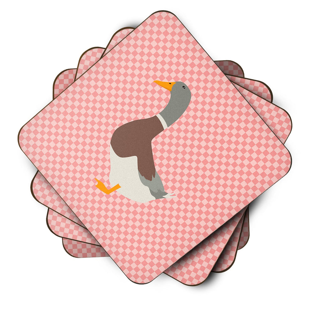 Saxony Sachsenente Duck Pink Check Foam Coasters Set of 4 Cup Coasters for Indoor Outdoor, Tabletop Protection, Anti Slip, Mouse pad Material