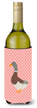 Saxony Sachsenente Duck Pink Check Wine Bottle Hugger Gift Sleeve for Standard 750 ml Bottles, Insulated Reusable Also Fits Mini Shot & Pint Bottles