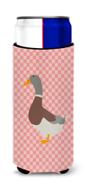 Saxony Sachsenente Duck Pink Check Slim Can Hugger , Insulated Foam Hugger for 12 oz Slim Cans, Beer Bottles & Water Bottles, Printed in USA