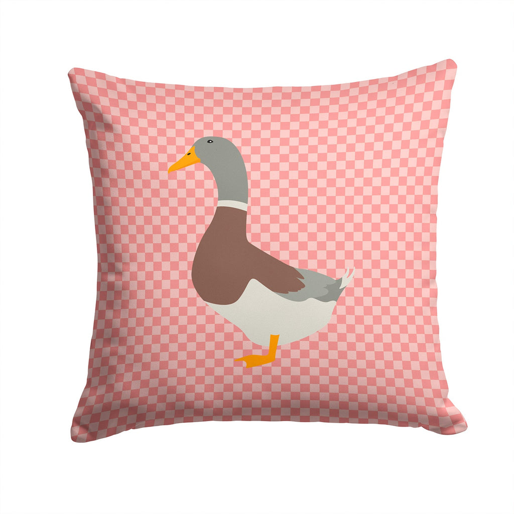 Saxony Sachsenente Duck Pink Check Decorative Throw Pillow 14x14 Indoor Outdoor Accent Cushion, Fabric Cover with Insert for Sofa, Bed, Porch & Living Room