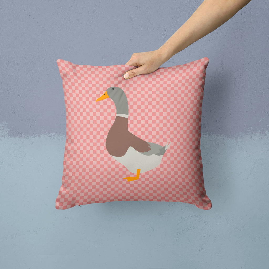 Saxony Sachsenente Duck Pink Check Decorative Throw Pillow 14x14 Indoor Outdoor Accent Cushion, Fabric Cover with Insert for Sofa, Bed, Porch & Living Room