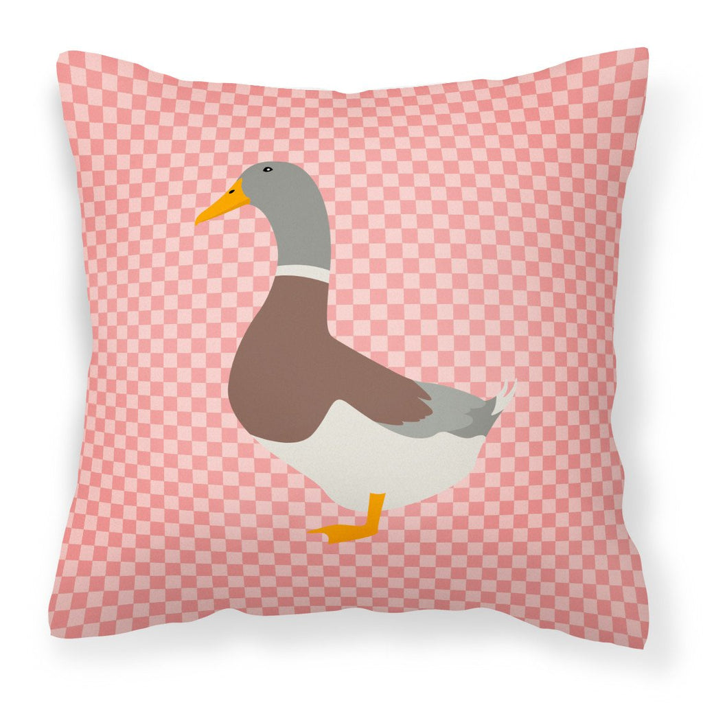 Saxony Sachsenente Duck Pink Check Decorative Throw Pillow 18x18 Indoor Outdoor Accent Cushion, Fabric Cover with Insert for Sofa, Bed, Porch & Living Room