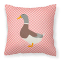 Saxony Sachsenente Duck Pink Check Decorative Throw Pillow 18x18 Indoor Outdoor Accent Cushion, Fabric Cover with Insert for Sofa, Bed, Porch & Living Room