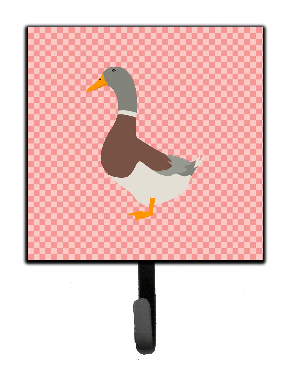 Saxony Sachsenente Duck Pink Check Leash or Key Holder Wall Hooks, Key Hooks Holder, Coat Rack Wall Mount, Coat Hooks, Hooks for Hanging Keys, Towels, Aprons, Leashes