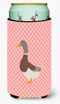 Saxony Sachsenente Duck Pink Check Tall Boy Hugger Can Cooler Sleeve Machine Washable Drink Collapsible Insulator Beverage Insulated Holder