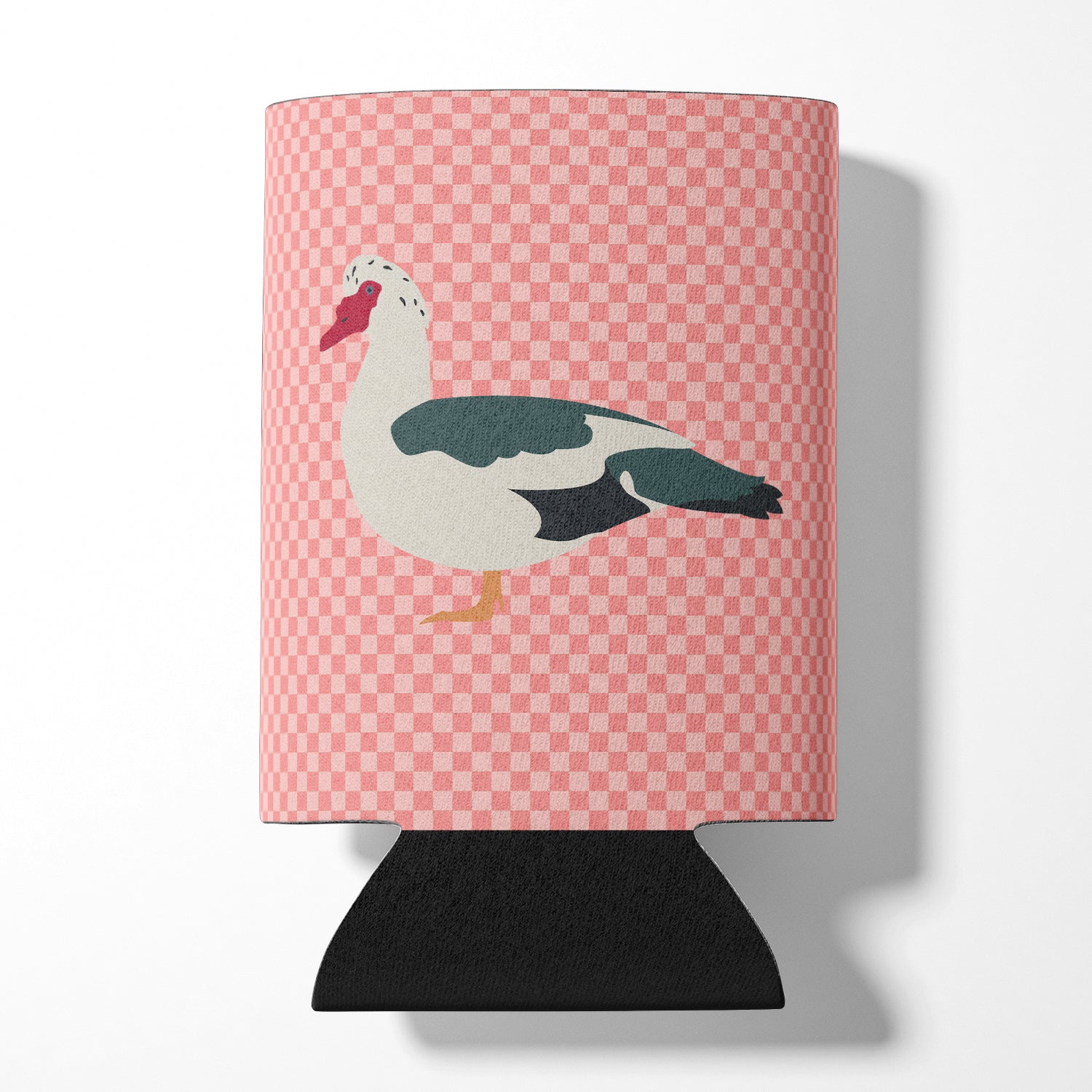 Muscovy Duck Pink Check Can or Bottle Hugger Cooler Sleeve for Standard 12 oz Cans, Insulated Foam Beer & Soda Can Hugger Reusable