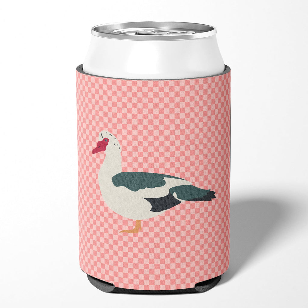 Muscovy Duck Pink Check Can or Bottle Hugger Cooler Sleeve for Standard 12 oz Cans, Insulated Foam Beer & Soda Can Hugger Reusable