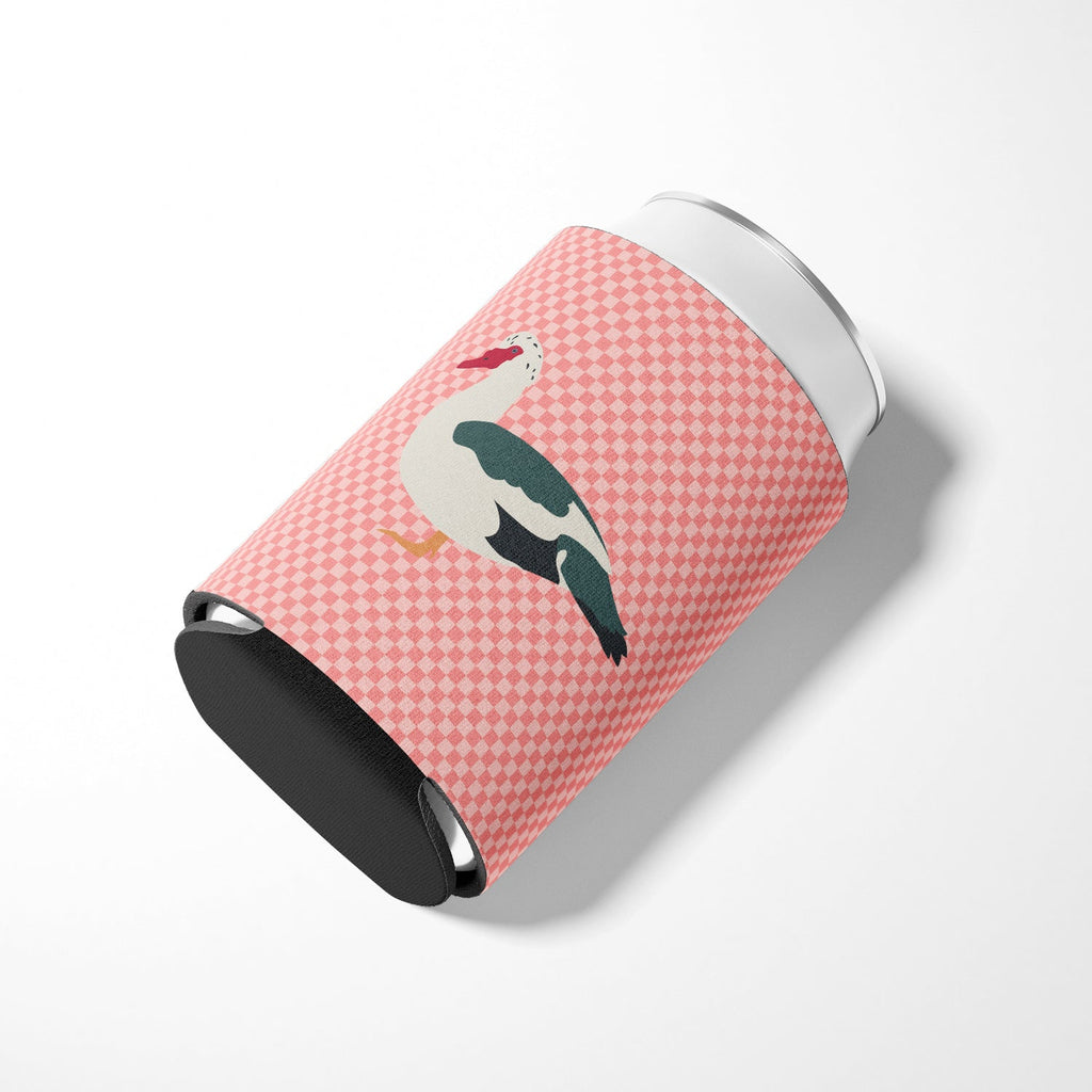 Muscovy Duck Pink Check Can or Bottle Hugger Cooler Sleeve for Standard 12 oz Cans, Insulated Foam Beer & Soda Can Hugger Reusable