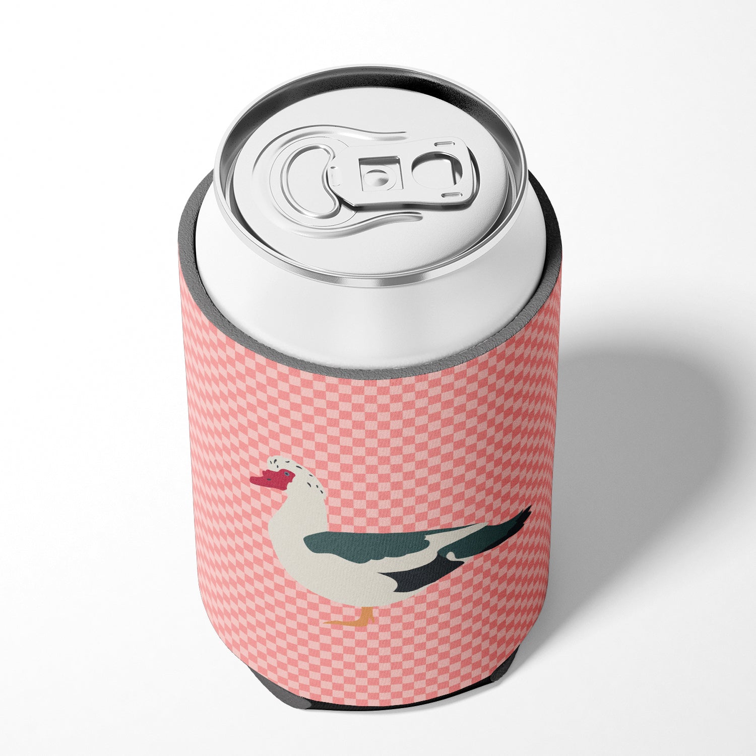 Muscovy Duck Pink Check Can or Bottle Hugger Cooler Sleeve for Standard 12 oz Cans, Insulated Foam Beer & Soda Can Hugger Reusable