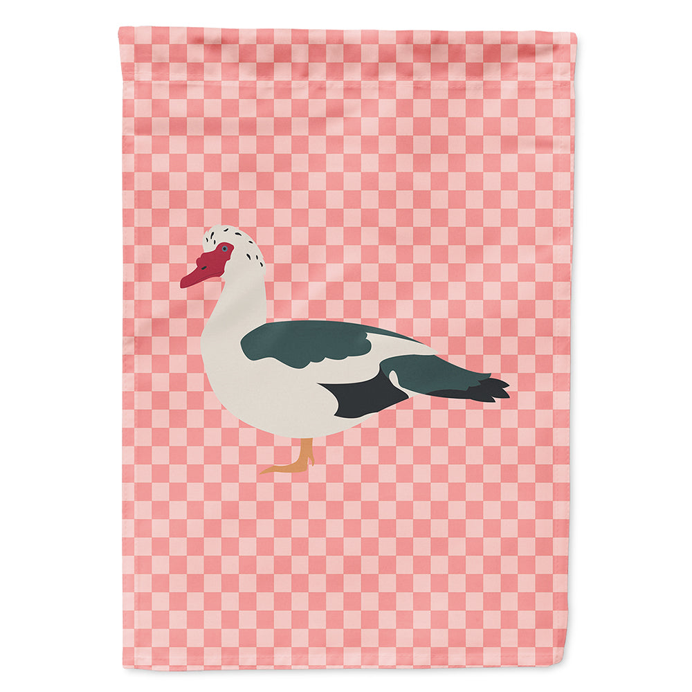 Muscovy Duck Pink Check House Flag 28x40 Porch Sleeve Pole Decorative Outside Yard Banner Artwork Wall Hanging, Polyester