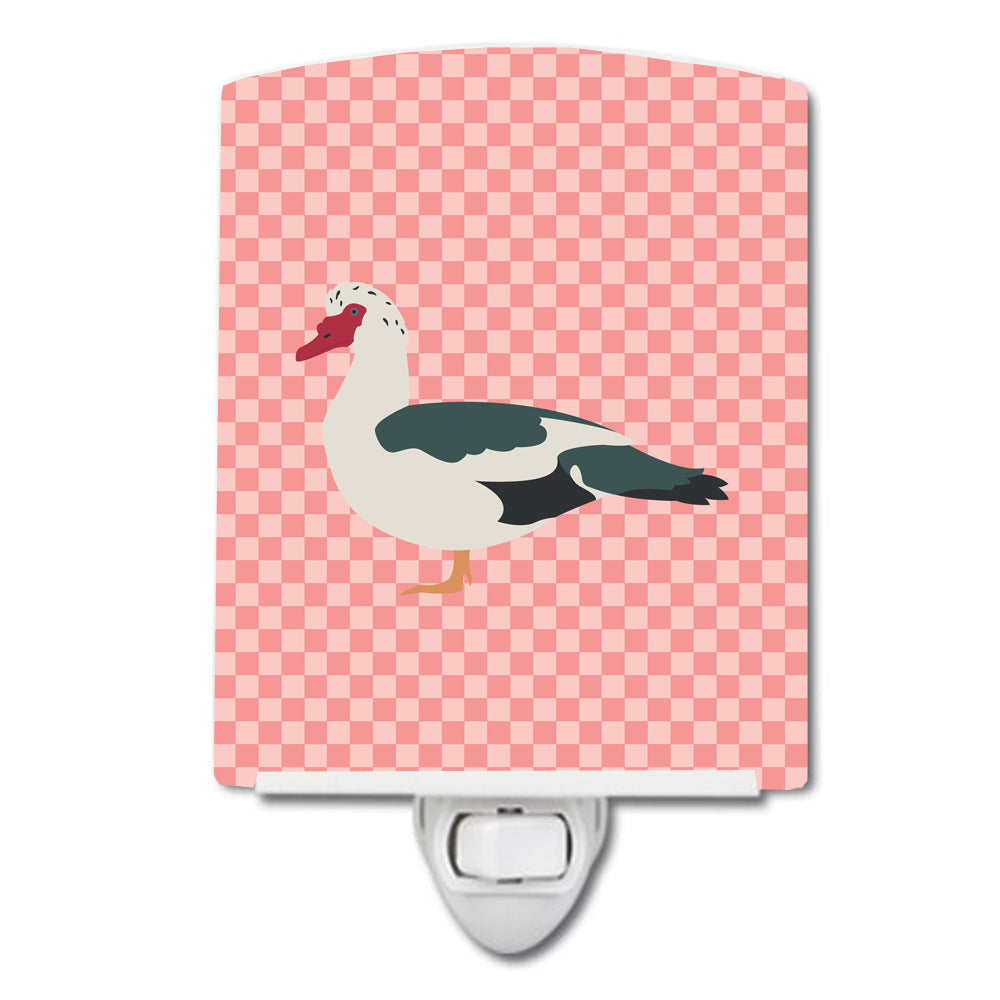 Muscovy Duck Pink Check Ceramic Night Light Compact, UL-Certified, Ideal for Bedroom, Bathroom, Nursery, Hallway, Kitchen, 6x4x3, Multicolor