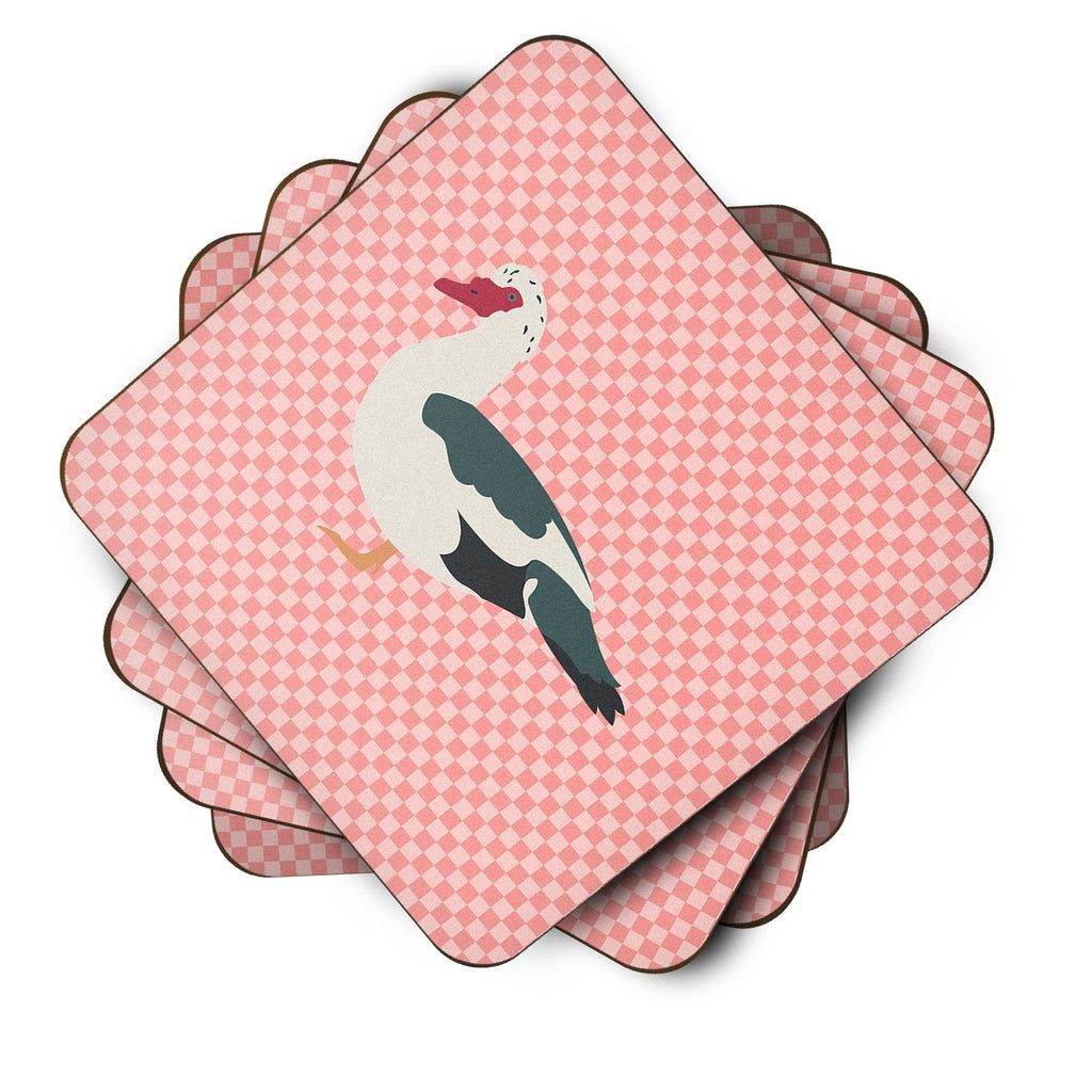 Muscovy Duck Pink Check Foam Coasters Set of 4 Cup Coasters for Indoor Outdoor, Tabletop Protection, Anti Slip, Mouse pad Material