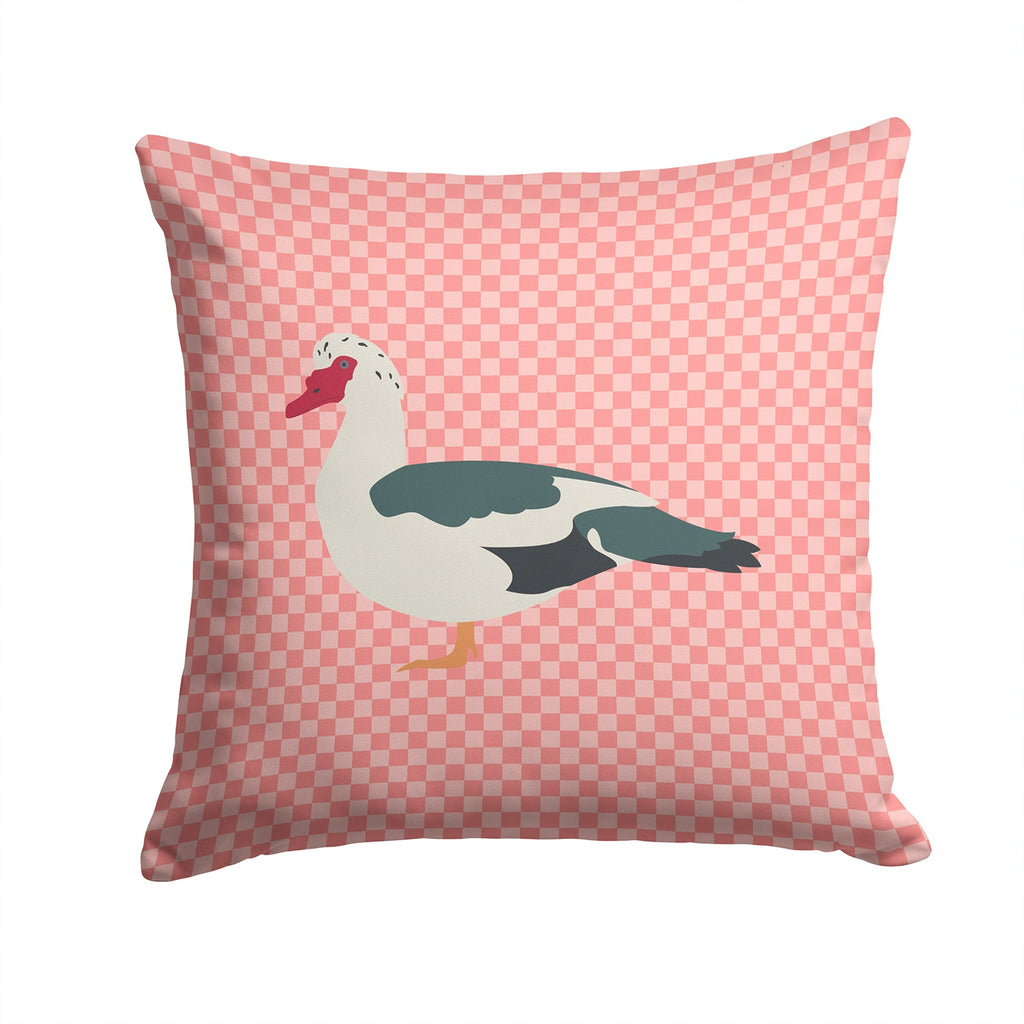 Muscovy Duck Pink Check Decorative Throw Pillow 14x14 Indoor Outdoor Accent Cushion, Fabric Cover with Insert for Sofa, Bed, Porch & Living Room