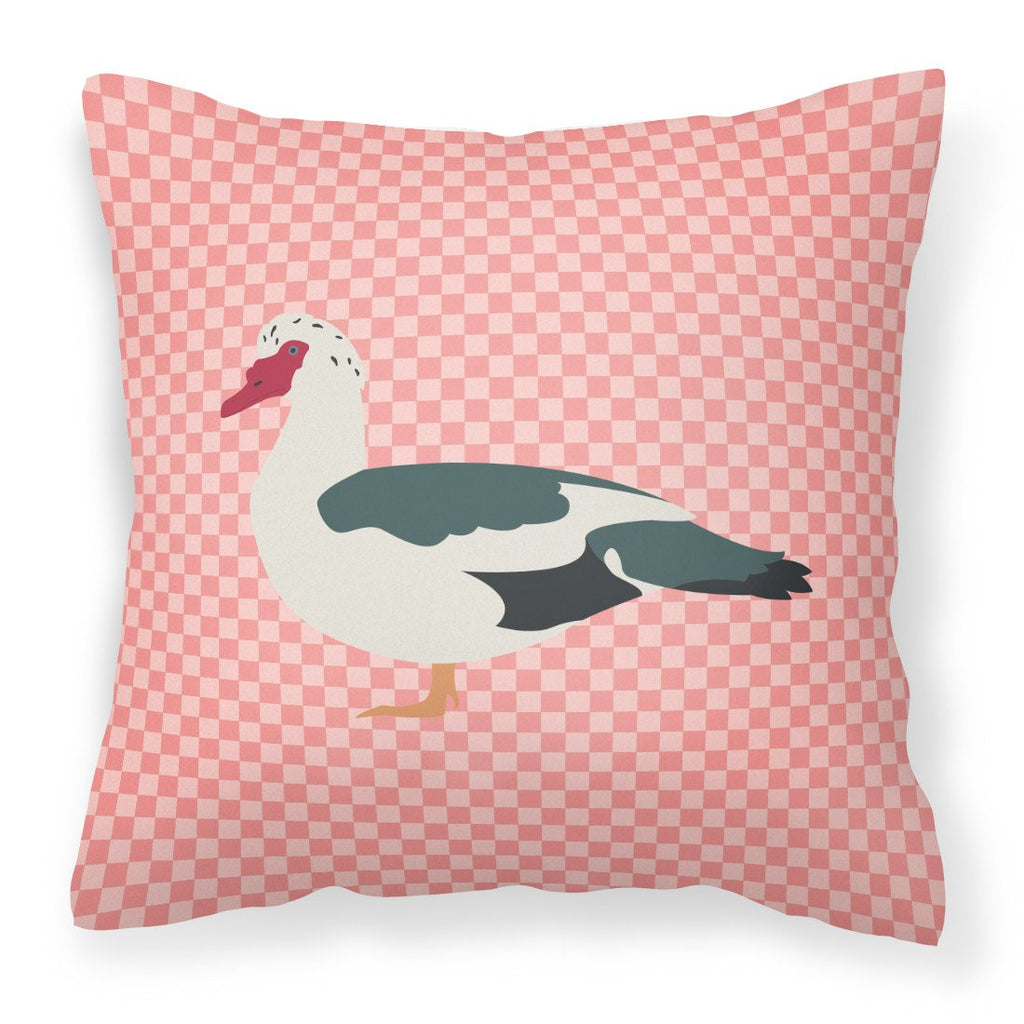 Muscovy Duck Pink Check Decorative Throw Pillow 18x18 Indoor Outdoor Accent Cushion, Fabric Cover with Insert for Sofa, Bed, Porch & Living Room