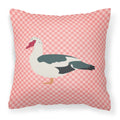 Muscovy Duck Pink Check Decorative Throw Pillow 18x18 Indoor Outdoor Accent Cushion, Fabric Cover with Insert for Sofa, Bed, Porch & Living Room